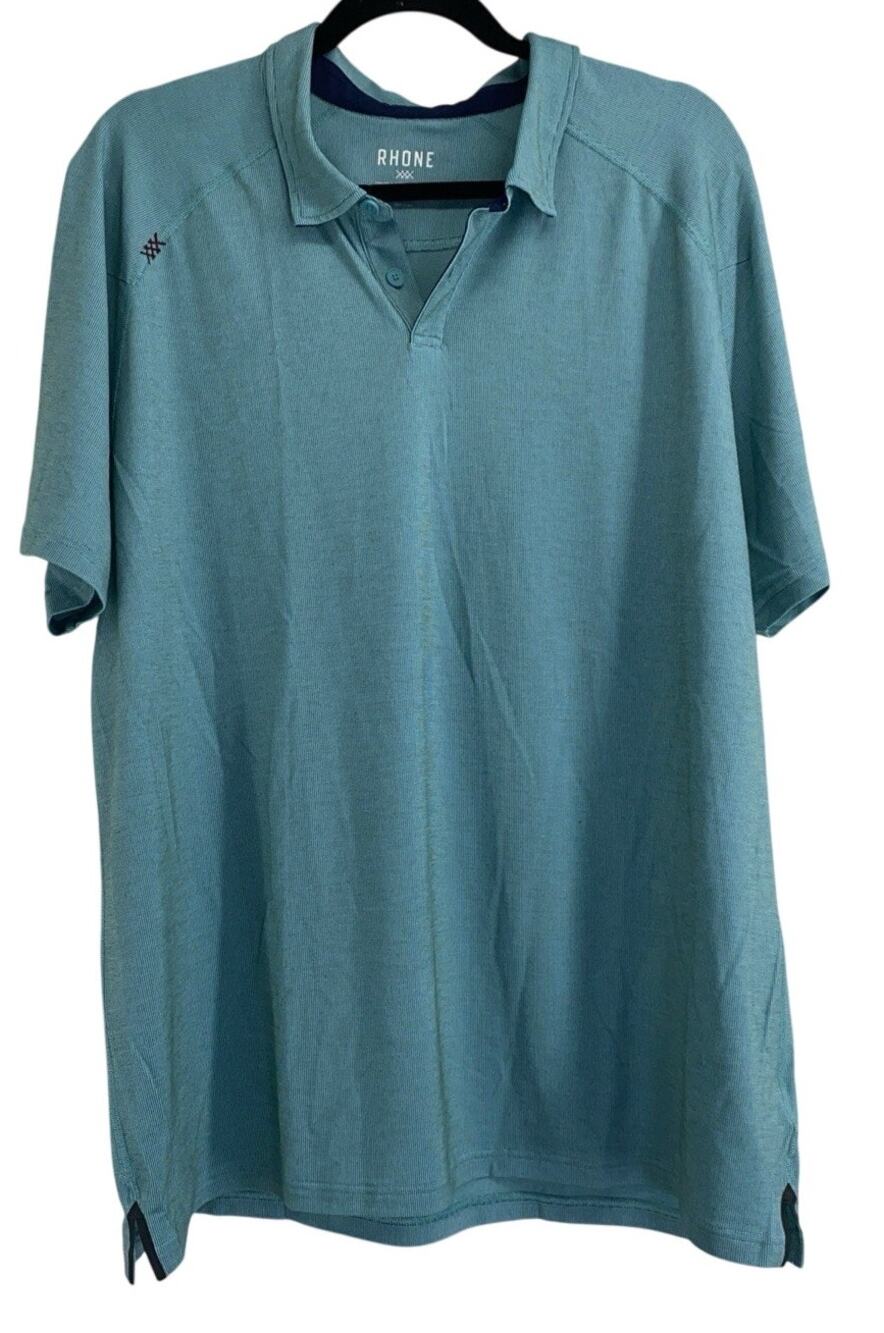 Rhone Delta Pique Button Down Polo Shirt Turquoise Mens XXL